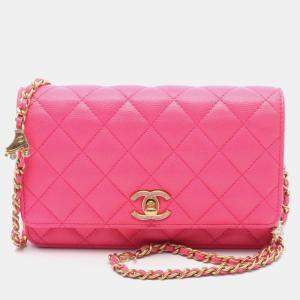 Chanel Matelasse Chain Shoulder Bag Grained Calfskin Pink Ghw