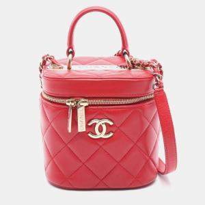 Chanel Trendy Cc Chain Shoulder Hand Bag  Leather Red Ghw Matelasse
