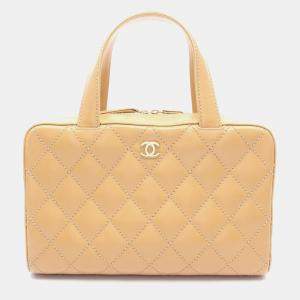 Pre Owned Chanel Wild Stitch Beige Leather Tote Bag