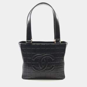 Pre Owned Chanel Chocolate Bar Tote Shoulder Bag Lambskin Leather Black Ghw