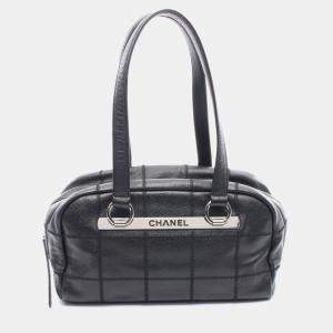 Chanel Chocolate Bar Shoulder Tote Bag Leather Grained Calfskin Black Shw