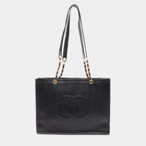 Chanel Coco Mark Chain Shoulder Tote Bag Calfskin Black Ghw Cc
