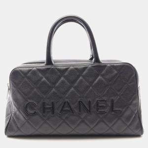 Chanel Matelasse Logo Tote Hand Bag Leather Black Shw Coco Cc