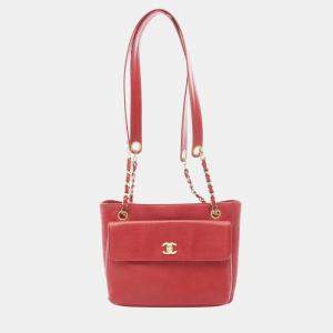 Pre Owned Chanel CC Red Leather Chain Shoulder Bag
