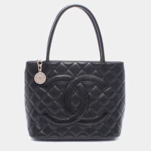 Pre Owned Chanel Medallion Black Leather Tote Bag