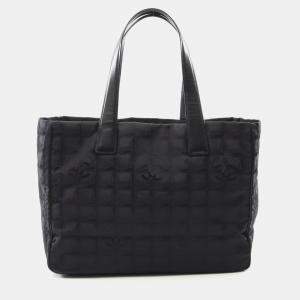Chanel New Travel Line Mm Tote Bag Leather Nylon Canvas Black Ghw