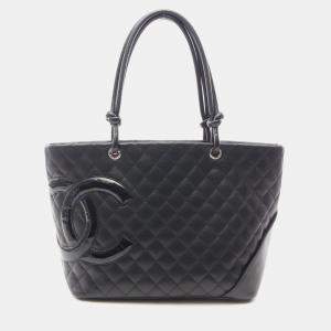 Chanel Cambon Line Large Tote Bag  Lambskin Patent Leather Bk Shw Cc