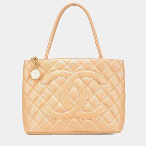 Chanel Beige Caviar Medallion Tote