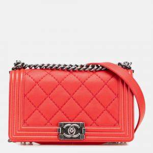 Chanel Red Old Medium Quilted Calfskin Wild Stitch Boy Flap