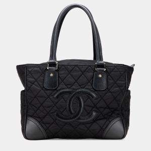 Chanel Black Paris New York Quilted Nylon Tote