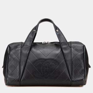 Chanel Black CC Chevron Quilted Lambskin Boston