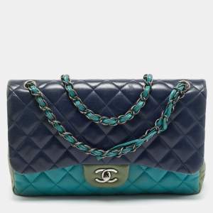 Pre Owned Chanel Tricolor Quilted Leather Jumbo Classic Double Flap Bag
