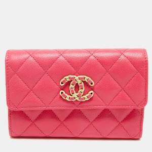 Chanel Pink Quilted Caviar Leather 19 Trifold Wallet