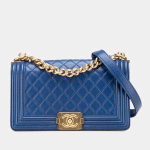 Chanel Blue Old Medium Quilted Lambskin Boy Flap