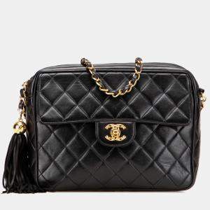 Chanel Tassel Flap Camera Small Black Quilted Lambskin Shoulder Bag