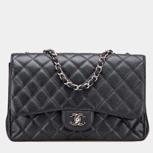 Chanel Classic Double Flap Jumbo Black Caviar Leather Shoulder Bag