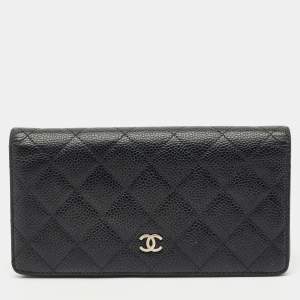 Chanel Black Quilted Caviar Leather L Yen Wallet