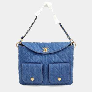 Pre Owned Chanel Blue Denim Hobo Bag