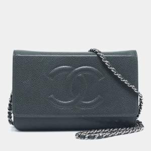 Chanel Grey Caviar Leather Timeless CC Wallet On Chain