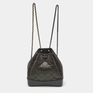Pre Owned Chanel Dark Green Quilted Aged Leather Small Gabrielle Backpack