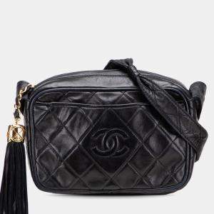 Pre Owned Chanel Black Mini CC Diamond Quilted Lambskin Tassel Camera Bag