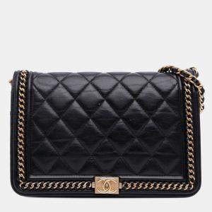 Pre Owned Chanel Black Quilted Calfskin Chain Around Boy Wallet on Chain