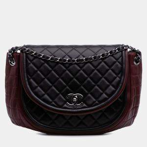 Pre Owned Chanel Burgundy Bicolor Quilted Lambskin Twist Crescent Flap