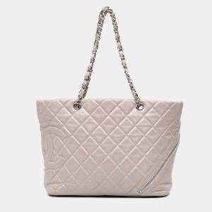 Chanel White Large Quilted Aged Calfskin Cotton Club Tote