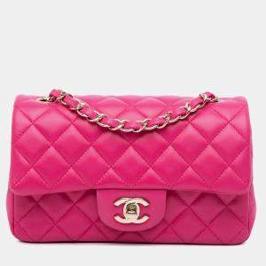 Pre Owned Chanel Pink Mini Rectangular Classic Lambskin Single Flap