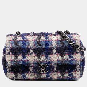 Pre Owned Chanel Blue Mini Rectangular Classic Tweed Single Flap