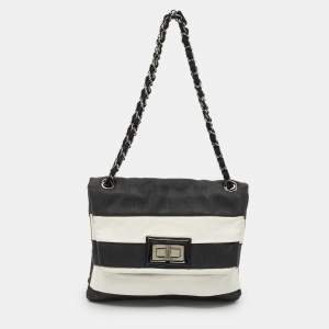 Pre Owned Chanel Black/White Nylon Reissue Flap Shoulder Bag