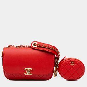 Chanel Red Quilted Calfskin Multi Pouching Flap