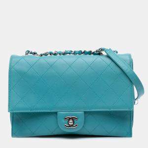 Chanel Blue CC Quilted Calfskin Double Flap