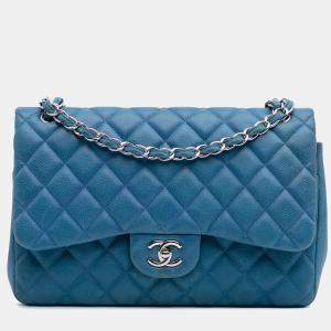 Chanel Blue Jumbo Classic Caviar Double Flap