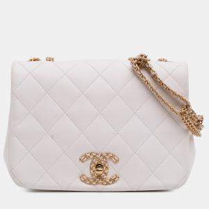 Chanel White Small Quilted Lambskin On And On Chain Flap