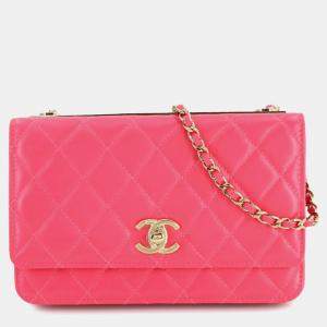 Chanel Trendy Cc Matelasse Chain Wallet Leather Pink Gold Hardware
