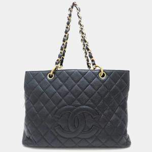 Pre Owned Chanel Black Caviar Leather Chain Tote Bag 