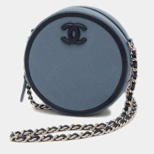 Pre Owned Chanel Round Blue Lambskin Shoulder Bag