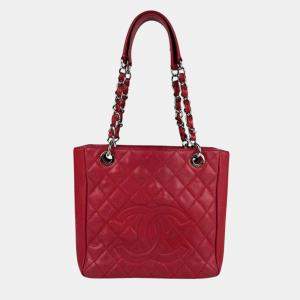 Pre Owned Chanel Red Caviar Leather Tote Bag