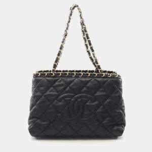 Pre Owned Chanel Matelassé Black Lambskin Leather Chain Shoulder Tote Bag GHW