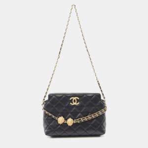 Pre Owned Chanel Matelasse Black Lambskin Crossbody Bag