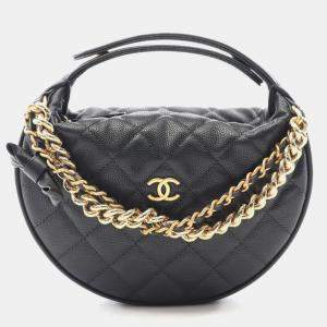 Pre Owned Chanel Bow Pouch Black Calfskin Chain Handbag
