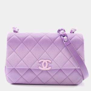 Pre Owned Chanel Matelasse Plastic Chain Shoulder Bag Crossbody Calfskin Purple