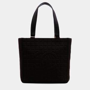 Pre Owned Chanel Black CC Chocolate Bar Jersey Tote