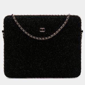 Pre Owned Chanel Black Tweed Chain Around Tablet Holder