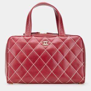 Chanel Red CC Lambskin Wild Stitch Handbag