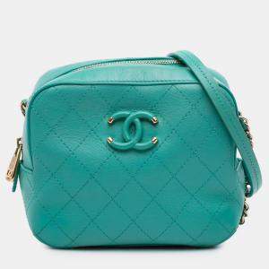 Chanel Blue CC Stitched Calfskin Enamel Camera Bag