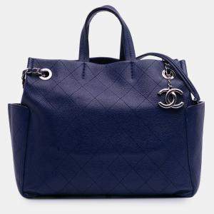 Chanel Blue Medium Quilted Caviar CC Pocket Tote