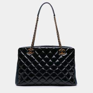 Chanel Navy Blue Paris Salzburg Patent and Goatskin CC Eyelet Tote