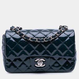 Chanel Navy Blue Mini Rectangular Classic Patent Single Flap